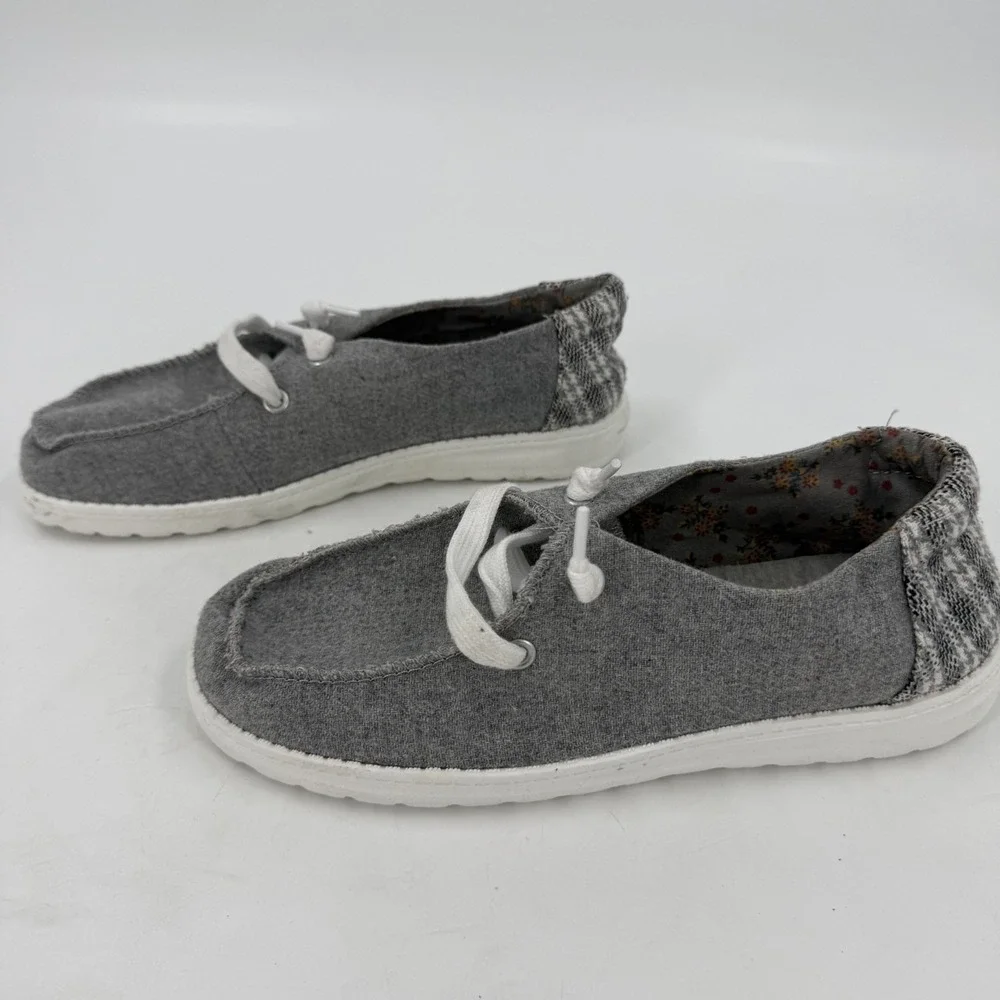 Pop Boating 2 Boat Shoes Mens US 8M Gray White Houndstooth Comfort Fit Moc Toe